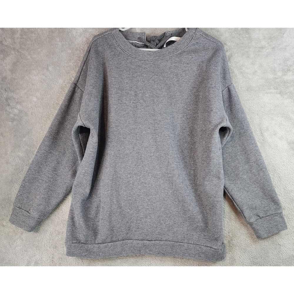 Fabletics Sweatshirt Womens Medium Gray Lace Up Back Soft Hoodie Pullover Top